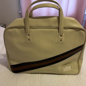 Vintage Leather Cream Travel Tote with Brown & Black Stripe by Savoy.